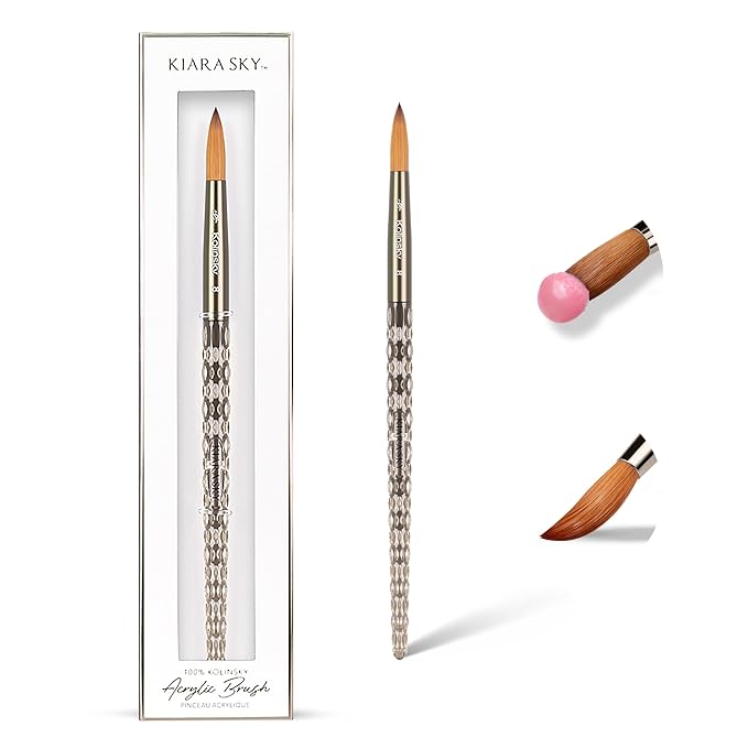 Kiara Sky Kolinsky Acrylic Nail Brush #8 – Pure Kolinsky Sable Hair, Black Crystal Handle, Acetone Resistant, for Acrylic Application, Extensions & 3D Nail Art