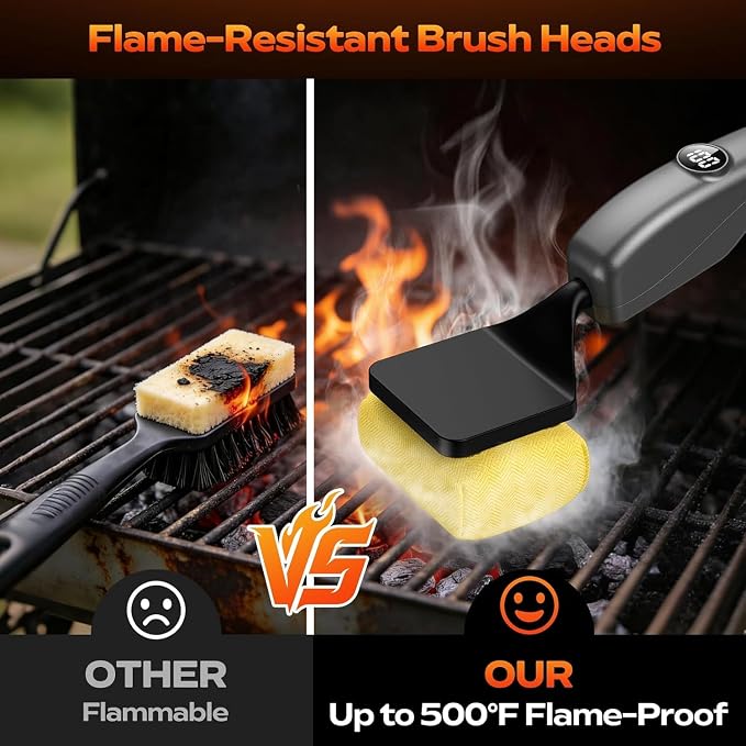 Bristle-Free Electric Grill Brush, Fire-Resistant BBQ Grill Brush, Reciprocating Grill Brush for Outdoor Grill, Grill Cleaner with 3 Heads, Cordless Grill Cleaning Brush with 3600 mAn, Silver