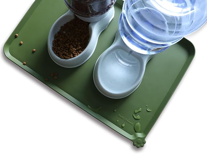 Hoki Found Large Silicone Non Slip Dog Cat Feeding Mats - Waterproof Tray Placemat for Carpet - Dark Olive