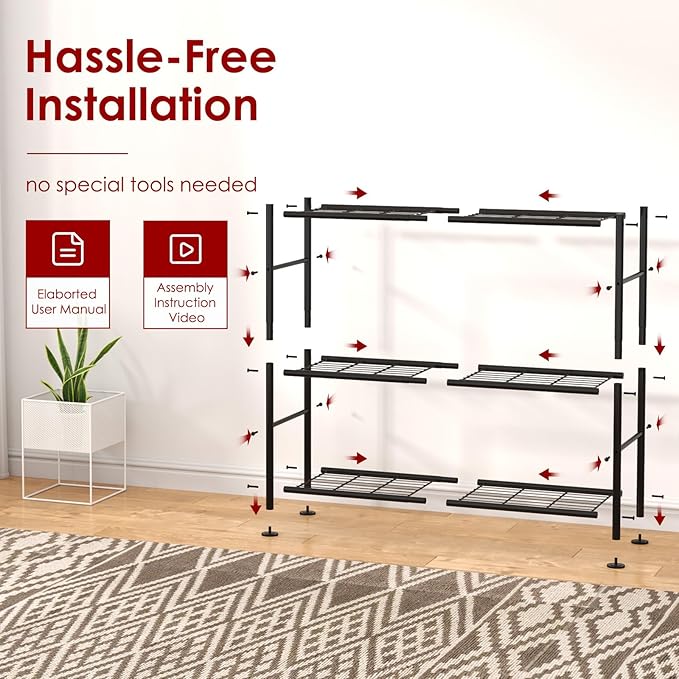 Sakugi Storage Shelves - 3 Tier Shelf Organizer, Heavy Duty Garage Shelving Unit with Leveling Feet, Stable Metal Shelves Organizer for Pantry, Kitchen and Closet, 33.0" W x 12.6" D x 30.4" H, Black
