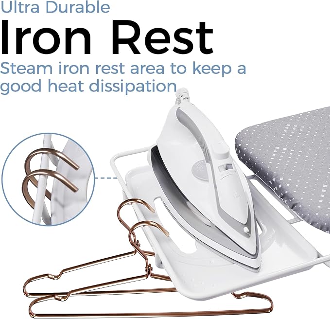 SheeChung Ironing Board 13"x43",Full Size Iron Board with Rest,Adjustable | Compact Iron Table,Foldable,Heat Resistant Cover with Padding,7 Adjustable Height,Heavy Duty Sturdy Legs,Steel Mesh Top