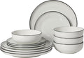 Gibson Home Havenstone 12-Piece Porcelain Dinnerware Set – Dinner Plates, Salad Plates & Bowls, Classic White With Black Rim Everyday Dish Set for Home, Kitchen, Microwave & Dishwasher Safe