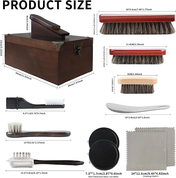 Shoe shine box kit,vintage wooden shoe polish box,storage box,shoe shine brush,Shoe Care kit for Leather shoes products Accessories.essentials shoe shine Care & Cleaning tools Gift for men&women.