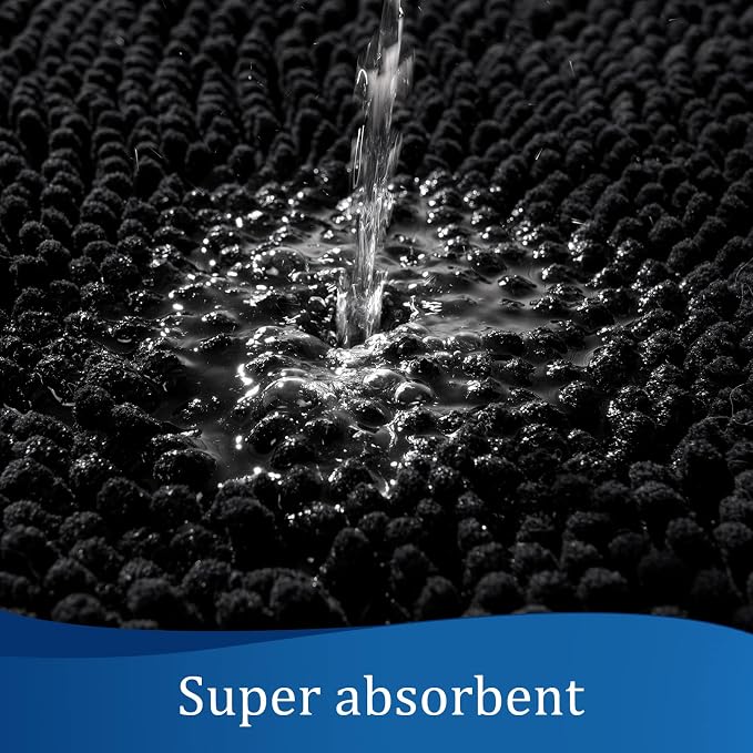 LOCHAS Luxury Bathroom Rug Shaggy Bath Mat 24 x 70 Inch, Black | Washable Non Slip Bath Rugs for Bathroom Shower, Soft Plush Chenille Absorbent Carpets