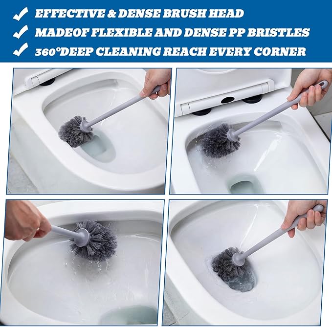 Reallnaive 24 Pack Toilet Brush Bulk, Commercial Heavy Duty Professional Toilet Bowl Cleaning Brush for Bathroom, Restroom Maintenance Cleaning Supplies (Grey)