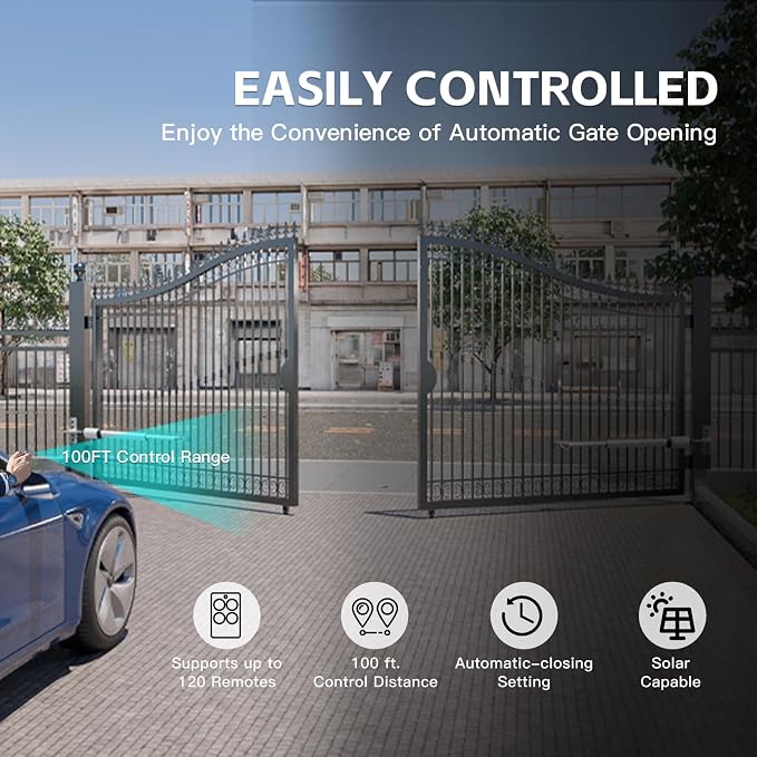 X X-HOUSE PKM-C05 Automatic Gate Opener Kit with Remote Control Kit for Light to Medium Duty Dual Swing Gates, Motor Electric Gate Opener for Dual Swing Gates up to 770 lbs per Arm AC Powered