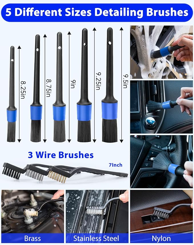 THINKWORK Car Detailing Kit with Foam Gun & Vacuum, 41Pcs Car Cleaning Supplies | Complete Wash Kit, 7600PA Corded Vacuum, Car Wash Mop, 20L Folding Bucket, Detailing Brush Set for Interior & Exterior, Blue
