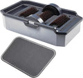 Car Washing Shoe Sole Cleaner Machine with 3 Scrub Brushes & 1 Absorbent Drying Mat, Detachable Boot Scrubber for Mud, Dirt, Workshop, Commercial Entrances, Por