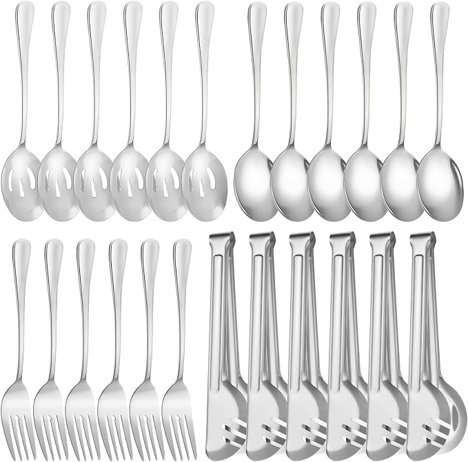Serving Utensils Set, 24-Piece Large Stainless Steel Serving Spoons and Forks for BBQ, Buffets, Catering, Parties, Weddings, Restaurants - Silver