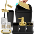 XLHOMO Bathroom Accessories Set - Luxury Black Bathroom Set, 9 Pieces Bathroom Accessory Set, Black Bathroom Accessories with Trash Can, Toilet Brush & Soap Dispenser