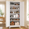 AQY Metal Pantry Cabinet, 75" White Kitchen Storage Cabinet with Doors | 5 Adjustable Shelves Ventilated Metal Cabinet Hanging Hooks Freestanding Kitchen Storage