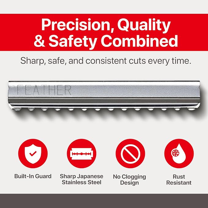 Feather Styling Razor Standard Blades - Hair Cutting Replacement Pack 10 Ct | Guarded Single Edge Stainless Steel Blades for Styling, Thinning & Shaping, Japan-Made Professional Haircut Refill Pack