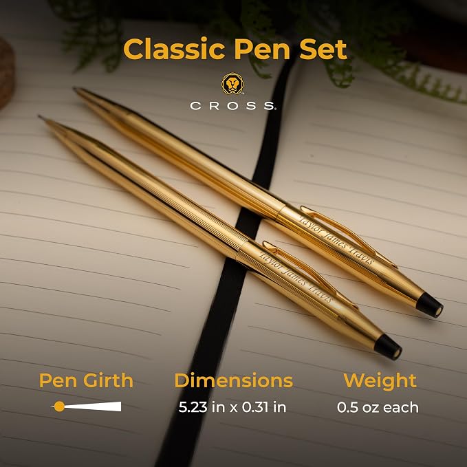 Cross Classic Century 23K Gold Ballpoint Pen and Mechanical Pencil Set - Engraved Gift Box for Anniversaries, Graduations, and Retirements