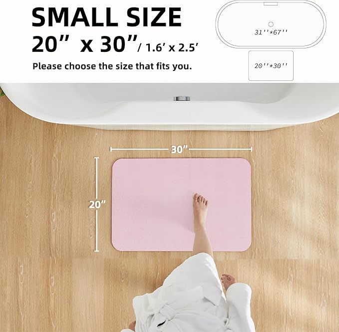 TYUU Pink Bath Mat, Bathroom Rugs Non Slip Washable Thin Absorbent Quick Dry Bath Mat Fits Under Door Bathroom Floor Mat Perfect for Bath, Shower, or Sink 20"x30" Pink