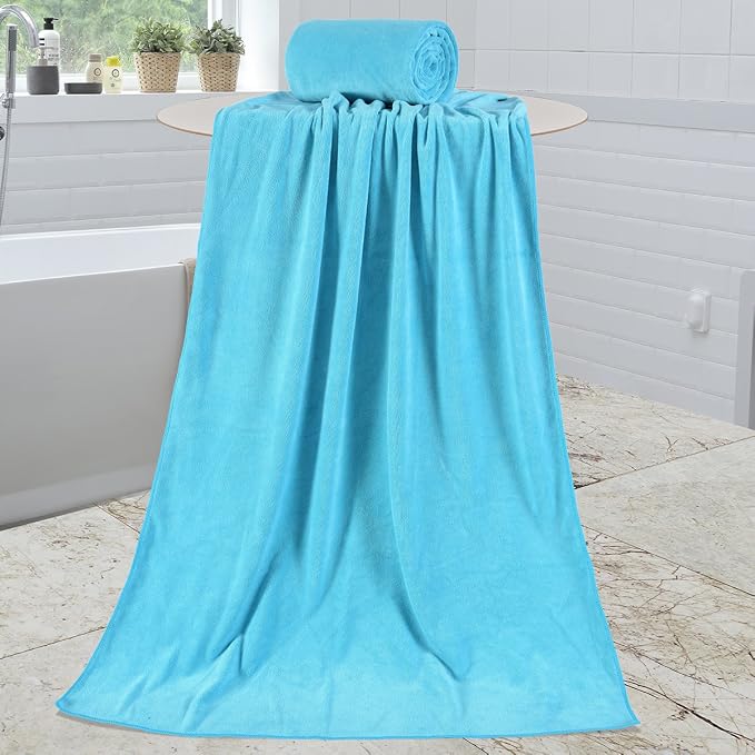 JML Large Microfiber Bath Towels Set, 2 Pack, 30" x 60", Aquamarine | Soft, Absorbent, Quick-Drying, Bathrooom Towel with Hanging Loop for Hair Wrap, Sauna,Fitness, Sport, Yoga, Aquamarine