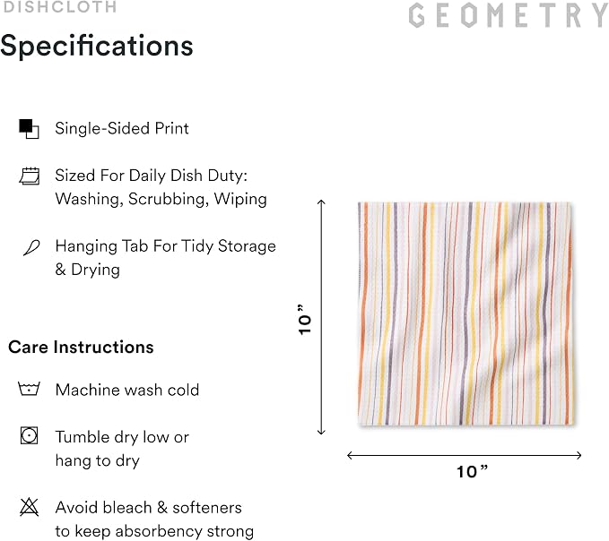 GEOMETRY Kitchen Dish Cloths - Quick Dry Dishcloths for Kitchen - Premium Dish Rags with Geoweave - 3-Pieces Stripe Season