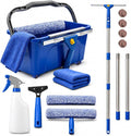 Window Cleaning Kit with Extendable Long Handle, Professional Window Squeegee & Window Washer Tool Set for Indoor Outdoor High Windows, Glass, RV & Shower Doors