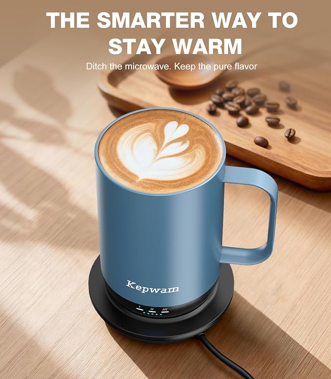 Kepwam Self-Heating Coffee Mug T1-16oz, Fast Heating Rechargeable Heated Coffee Mug, Smart Mug with App & Button Control, Ideal Gift for Coffee Lovers & Hot Drink Enthusiasts