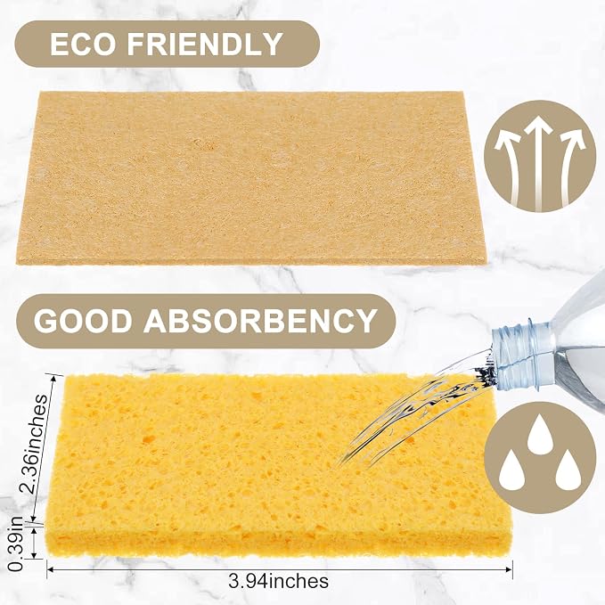 Zhengmy 100 Pieces Sponges Bulk Sponges Kitchen Compressed Sponge Natural Dish Sponge Compressed Wood Pulp Cleaning Without Scratching for Kitchen Bathroom, 3.9 x 2.4 x 0.12 Inch (Yellow)