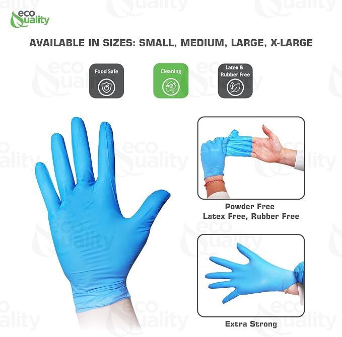 EcoQuality - Nitrile Exam Gloves Large 300ct - Disposable, Latex Rubber Free, Powder Free, Medical Exam Gloves, Non Sterile, Food Safe, 4 Mil, Indigo Color, Convenient Dispenser