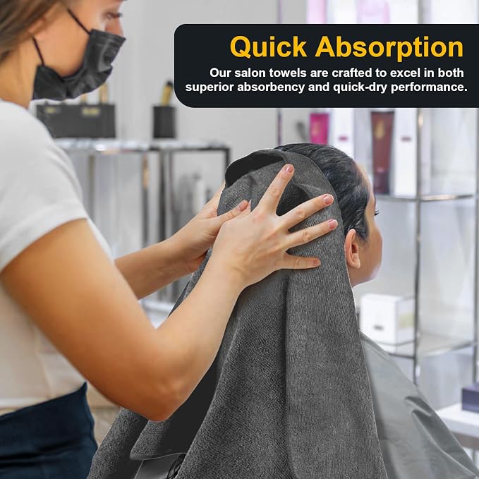 UNIMADE Salon Towels 24 Pack, Super Soft Microfiber Gym Towels | Highly Absorbent Hair-Drying Cloth for Gym, Bath, Spa Use and Home Beauty Care - Grey (16x29 inch)