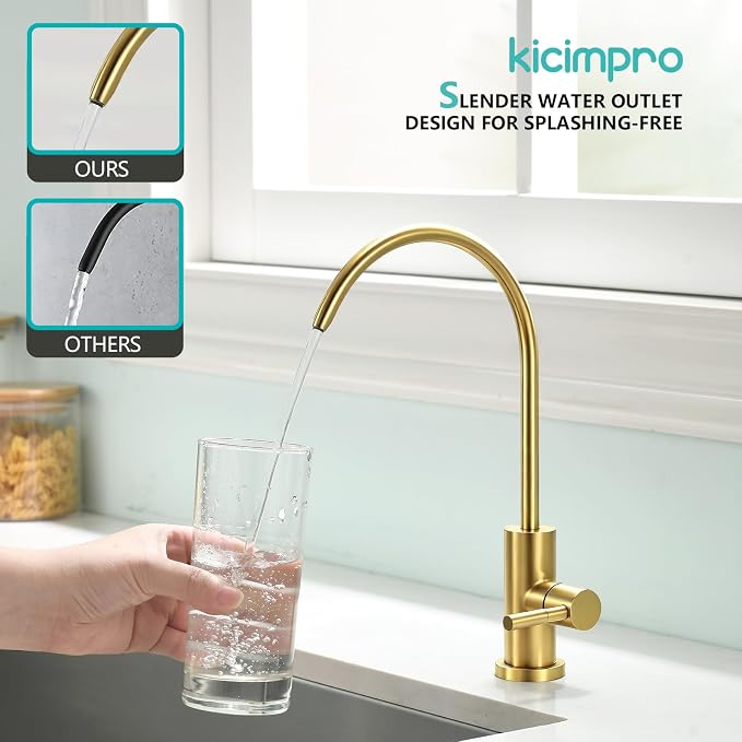 Gold Reverse Osmosis Faucet Kicimpro Kitchen Water Filter Faucet Non-Air-Gap Drinking Water Bar Faucet 304 Stainless Steel Gold Finish Lead-Free
