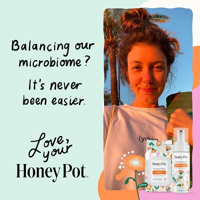 The Honey Pot Company - Feminine Wipes - Prebiotic - Herbal Infused w/Aloe Vera, Apple Cider Vinegar, & Probiotics - pH Balanced - Feminine Care for Sensitive Skin - Cleansing Wipes for Women - 30ct