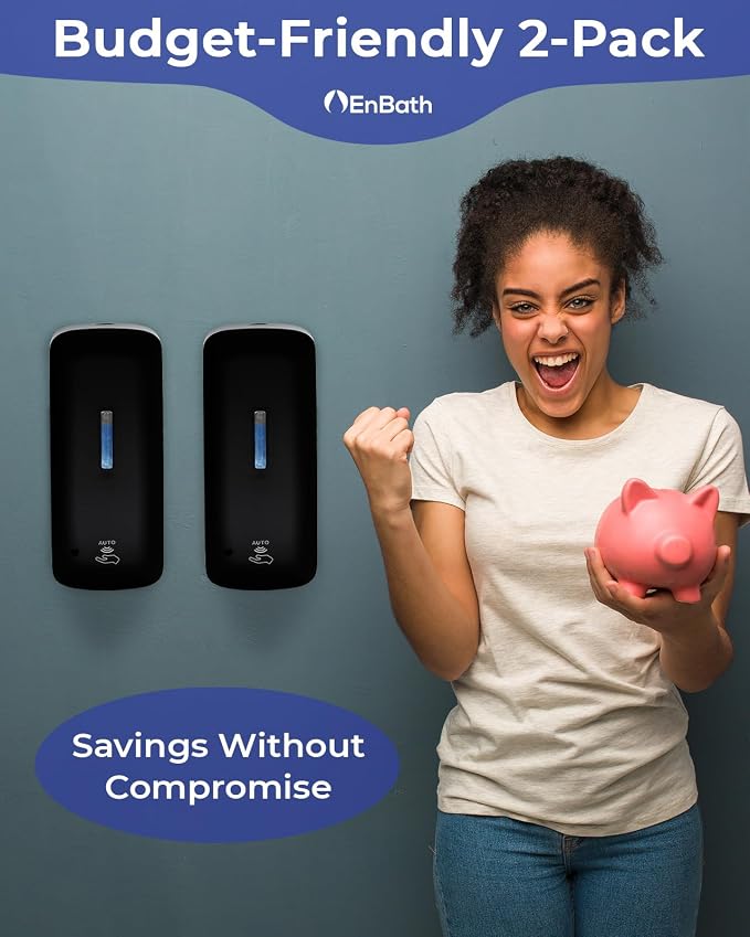 Automatic Soap Dispenser (2-Pack) with Extra Large 40 oz. Capacity (Liquid/Gel) - Wall Mounted Hand Soap or Touchless Hand Sanitizer Unit for Commercial or Home Bathrooms - ADA Compliant (Black)