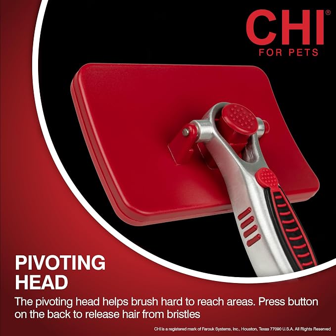 CHI for Dogs Self Cleaning Slicker Brush with Pivoting Head, Dog Grooming Brush for Detangling and Removing Loose Hair, Fine Wire Pins for Medium and Long Dog Coats, Ergonomic Handle
