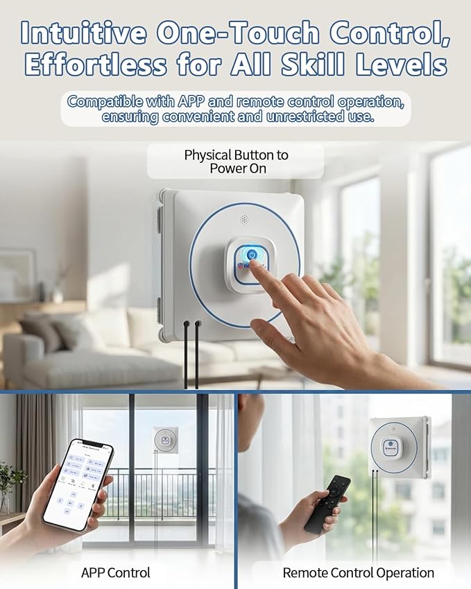 Window Cleaning Robot, 8000Pa Auto Window Cleaner with Intelligent Path Planning, 15-Stage Anti-Fall for High-Rise Glass, App & Remote Control, Hands-Free for Tile & Floor-to-Ceiling Windows