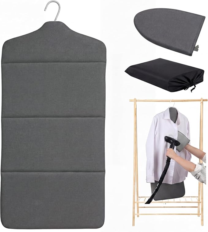 Foldable Steam Board with Ironing Glove Storage Bag 36" x 16" Foldable Steam Board 360° Rotating Hook for High Pressure Clothes Steaming Standing Steamer Home Travel Use (Pepper Black)