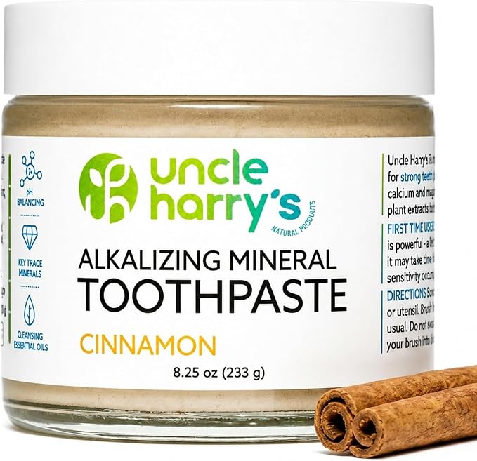 Uncle Harry's Cinnamon Remineralizing Toothpaste | Natural Whitening Tooth Paste Freshens Breath & Promotes Enamel | 8.25 oz Glass jar