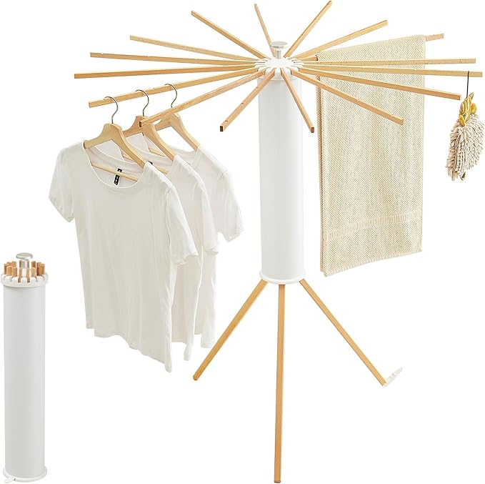 JOOM Tripod Clothes Drying Rack, Garment Rack Portable and Foldable Space Saving Laundry Drying Rack - Drying Rack Clothing Floor Folding Balcony Bedroom Household Wooden