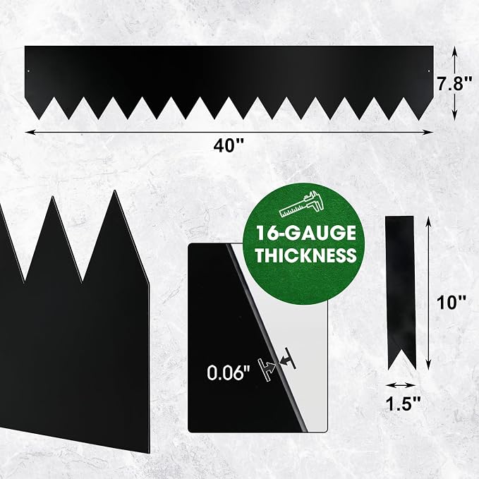 Worth Garden 6-Pack 8“ H. Galvanized Steel Landscape Edging w/Black Powder Coating - 40" L x 8" H Strips - Hammer-in 16-Gauge Metal Edging Border w/ 7 Clips & Gloves - Edge for Lawn Yard (20Ft Total)