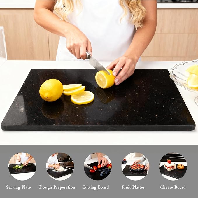 Granite Cutting Board for Kitchen 20×16 Inch black | Natural stone, 0.59" thick, non-slip feet, stay cool for dough/butter, ideal for pastry, cheese, charcuterie, pizza, bread