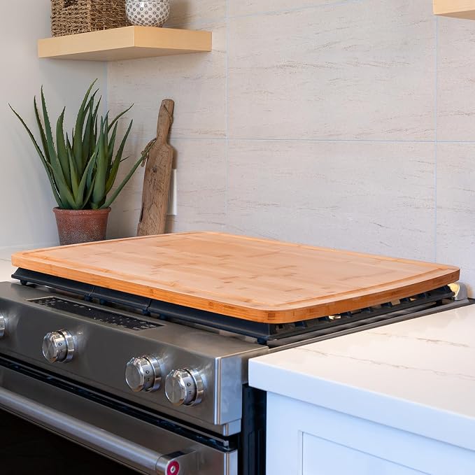 BEZIA 36"x24" Extra Large Bamboo Cutting Board, Heavy-Duty Stove Top Cover | Deep Juice Grooves, Pre-Oiled Finish, Massive Workspace for Professional Food Prep, Carving, Serving & Large-Scale Hosting