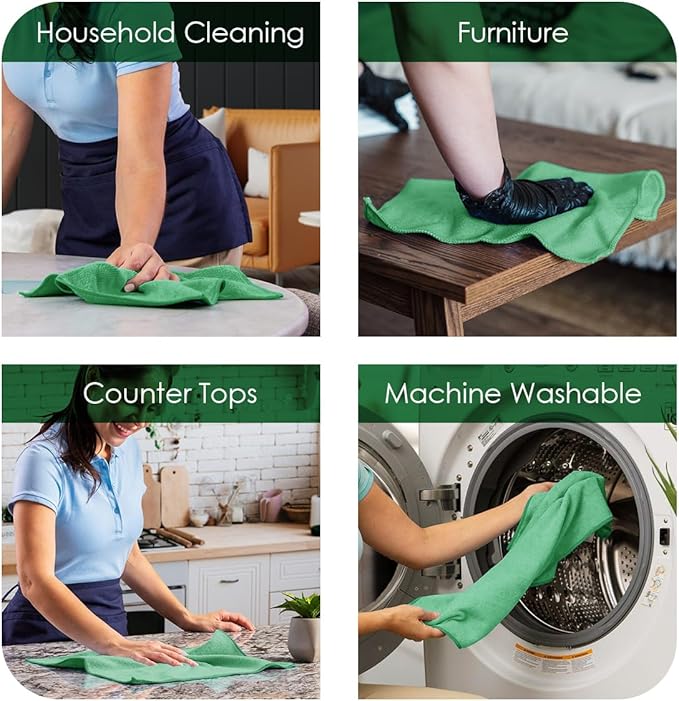 Avalon Towels Microfiber Cleaning Cloths (Value Pack of 48) - Size 16 x 16 Inches, Highly Absorbent Cleaning Rags, Lint Free, Reusable and Washable, Microfiber Towels for Cars