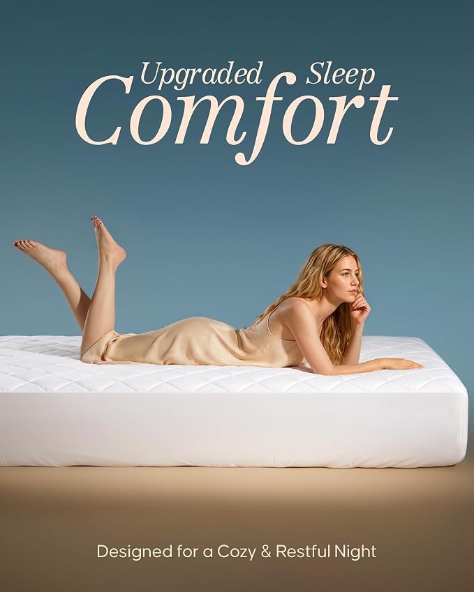 Quilted Fitted Mattress Pad, RV King Mattress Protector Topper with Deep Pocket Stretches up to 16 Inches, Machine Washable Mattress Cover by Utopia Bedding (White)