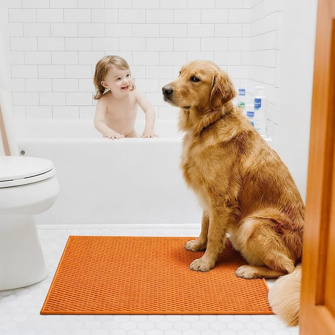 Triohero Bathroom Rugs Non Slip Washable, Super Absorbent Thin Bath Mat Quick Dry Low Pile Bathroom Rug, Orange 24"x36"