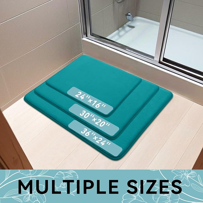 Smiry Memory Foam Bath Mat 30x20, Extra Soft and Absorbent Bathroom Mats, Non Slip Washable Carpet for Floor, Shower and Tub, Teal