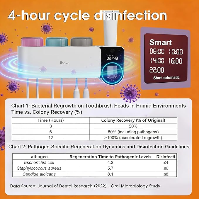 iHave Toothbrush Holder with Touchless Toothpaste Dispenser & UV Toothbrush Sanitizer for Bathrooms | 6-Slot Wall Mounted Organizer with Auto-Cycle Disinfection for Toothbrushes, Razor & 3 Cups
