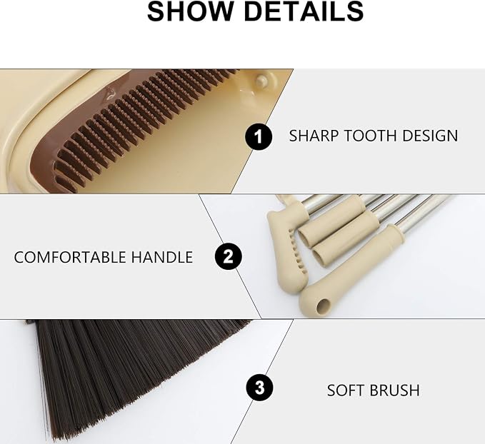 Wakauto 1set Broom and Dustpan Kit Cleaning Tool for Hair Removal for Indoor and Outdoor Use Fits Tight Spaces