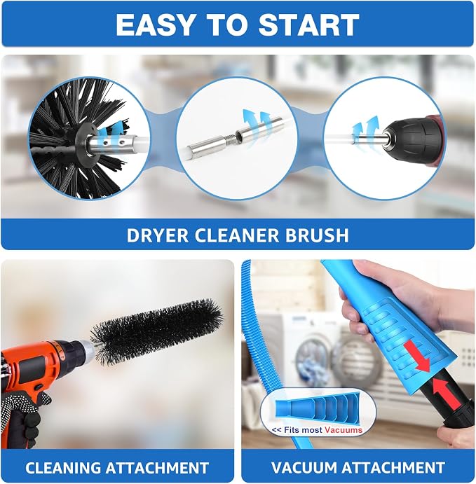 PetOde 22-Pieces 32-Feet Dryer Vent Cleaner Kit, Dryer Vent Cleaning Kit | Lint Remover Dryer Vent Brush, Vacuum Hose Attachment Cleaning Tools, Flexible Lint Trap Brush, Vacuum & Dryer Adapters