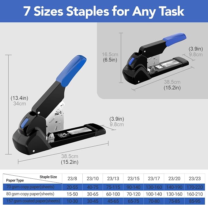 AFMAT Heavy Duty Stapler, 220 Sheets Capacity Stapler for Classroom, 60% Reduced Effort, Jam Free, Adjustable Paper Depth, Metal Desk Office Staplers w/ 50,000+ Uses, Includes 7000Pcs Staples, ES15