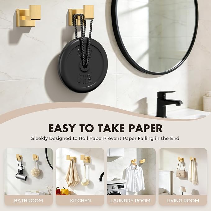 Bathroom Accessory Towel Bar Set: 5 Pieces Gold Bathroom Hardware Square SUS304 Stainless Steel - Wall Mounted Towel Rack&Toilet Paper Holder&Towel Ring and Towel Hook