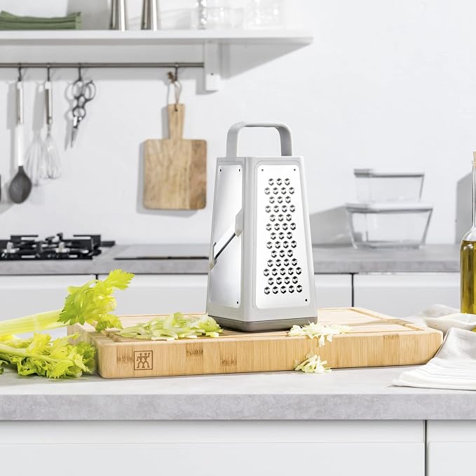 ZWILLING Z-Cut Tower Multifunctional Box Grater, Faster Grating Technology, Cheese Grater, Zester, Garlic grater, Slicer, Rasp Grater and more, Gray