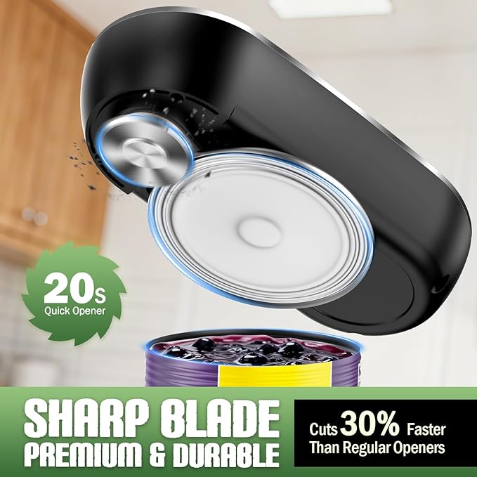 Rechargeable Electric Can Opener – One-Touch for Seniors & Arthritis & Weak Hands, Smooth-Edge Side-Cut, Hands Free & Easy, Ergonomic Design Works on All Can Sizes, Ideal Kitchen Gift Black