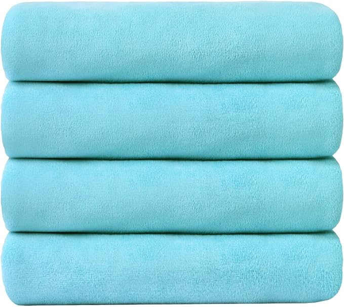JML Microfiber Bath Towels, Sky Blue, 27" x 55", Pack of 4 | Hanging Loop,Soft, Super Absorbent, Fast Drying for Swimming, Pool, Salon Hair Wrap