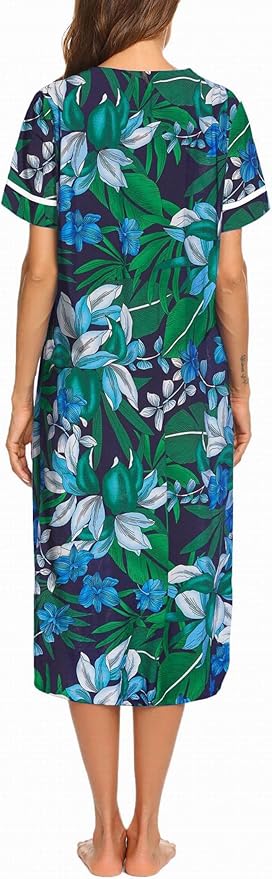 Ekouaer Womens Snap Front Dusters Cotton Housecoat Short Sleeve Nightgown House Dress With Pockets