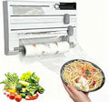 6-in-1 Wall Mounted Plastic Wrap&Foil Dispenser with Cutter–PP Kitchen Organizer w/Paper Towel, Tape, Bag&Small Tray, No Drill/Screw Mount White-Aluminum Foil Rack Organizer&Organizer Foil Cling Wrap